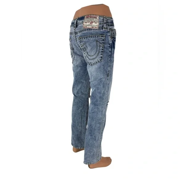 True Religion Mens 32 Jeans Ricky Relaxed Straight Distressed